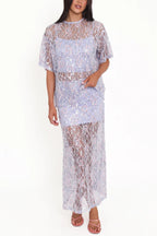 Catch The Light Sheer Sequin Lace Short Sleeve Loose Tee Top