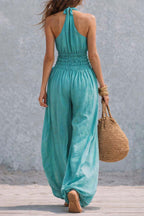 Flowy Smocked Waist Wide-Leg Palazzo Romper