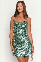 Sequin Cowl Neck Spaghetti Strap Bodycon Mini Cocktail Dress