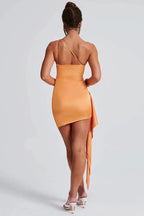 | Slim Fit Backless One Shoulder Satin Mini Dress