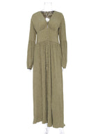 Boho V Neck Maxi Dress - Puff Sleeve Button Front High Slit Long Dress - Spring Beach Vacation 2026