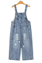 Blue Zone Planet | Stone Blue Distressed Bib Pocket Wide Leg Denim Overall