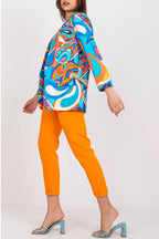 Multicolor Graphic Print Lapel Long Sleeve Blazer
