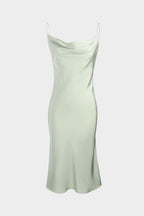 Cowl Neck Spaghetti Strap Satin Slip Midi Dress
