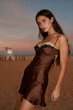 Satin Lace Trim Bustier Sweetheart Neck Spaghetti Strap Slip Mini Dress