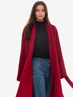 Burgundy Wool Cashmere Blend Wrap Coat For Woman Lapel Elegant Belted Double-Faced Winter Outerwear 2026
