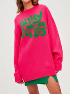 Contrast Color Letter Print Pull Over Sweater