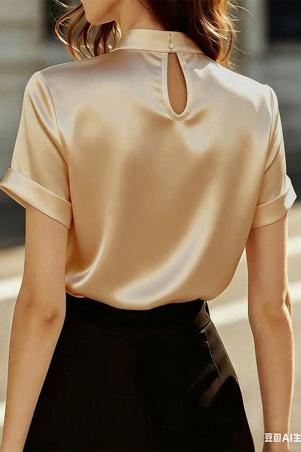 Eleganza LuxuryPearl-Beaded Satin Blouse