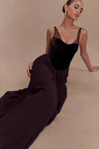 Mesh Panel Sweetheart Corset Basque Waist Draped Maxi Gown