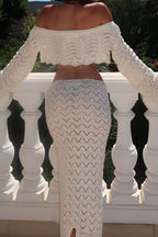 Off Shoulder Ruched Cut Out Crop Top Maxi Skirt Set