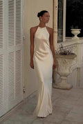 Satin Halter Neck Column Slip Maxi Gown