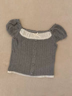 Lace edge contrast stitching Short Sleeves SKnits