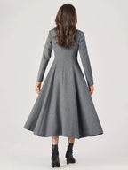 Wool Blend Flared Coat For Woman One Button Gray A-line Winter Midi Outerwear 2026