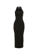 Backless Halter Thigh Split Maxi Dress
