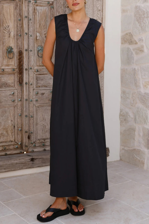 Solid Color Loose Sleeveless Casual Vacation Maxi Dress