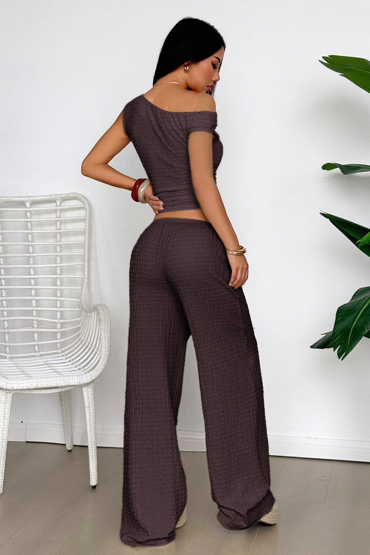 Textured Asymmetrical Tank Top Wide Leg Pants Set