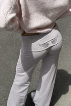Solid Wing Sequin Embroidered Casual Pants