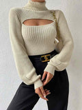 Solid Cutout High Neck Sweater