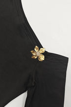 One Shoulder Metal Detail Flared Sleeve Top High Waist Skirt Set