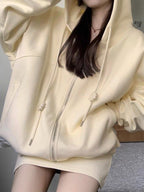 Solid Oversized Hoodie & Mini Skirt Set