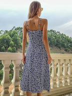 Slim cut split print dress