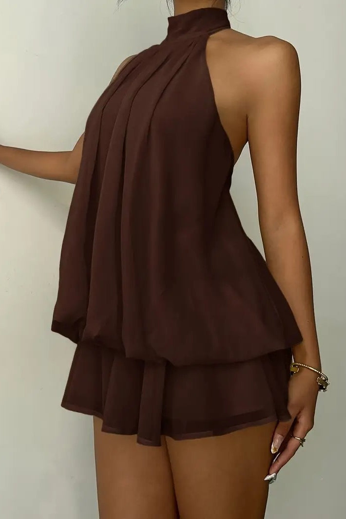 Backless Halter Tie Waist Ruffled Bodycon Mini Dress