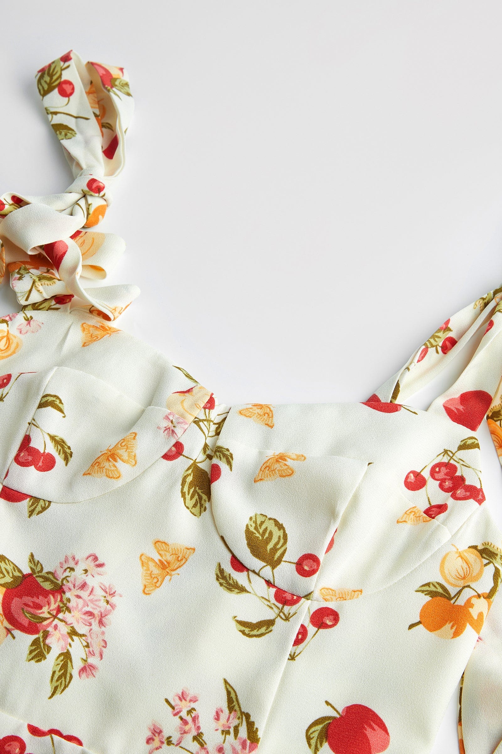Fruit Print Tie Shoulder Bustier Fit and Flare Mini Dress