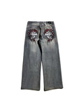 Skull Embroidery Loose Boyfriend Jeans