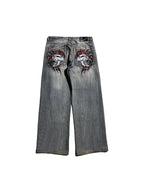 Skull Embroidery Loose Boyfriend Jeans