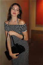 Black Polka Dot Halter Neck Bodycon Maxi Dress