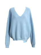 Solid V Neck Irregular Hem Baggy Knit Sweater