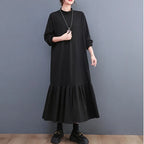 Mock Neck Long Sleeve Oversized Ruffle Hem Knit Maxi Dress
