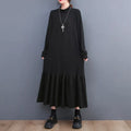 Mock Neck Long Sleeve Oversized Ruffle Hem Knit Maxi Dress
