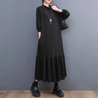 Mock Neck Long Sleeve Oversized Ruffle Hem Knit Maxi Dress