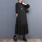Mock Neck Long Sleeve Oversized Ruffle Hem Knit Maxi Dress