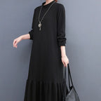Mock Neck Long Sleeve Oversized Ruffle Hem Knit Maxi Dress