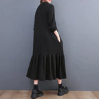 Mock Neck Long Sleeve Oversized Ruffle Hem Knit Maxi Dress