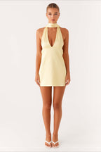 Deep V Backless Ribbon Dress