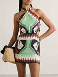 Halter Neck Geometric Tribal Print Side Cut Out Mini Dress