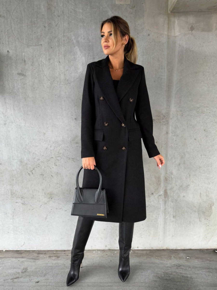 Long Sleeves, Lapel, Solid Color, Double-breasted, Slim Fit Coats