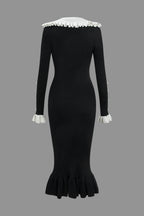 Solid Sweater Color Block Ruffle Dress