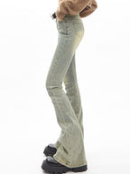 Distressed High Rise Flared Slim Jeans