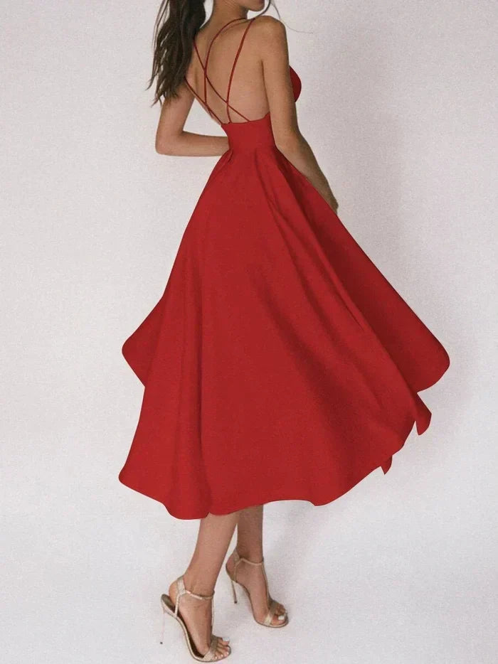 Yessica Elevated Dress with V Neck and Straps Evening Wear Edit