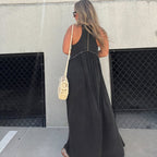 Crew Neck Tiered Seam Double Front Slit Sleeveless Maxi Dress