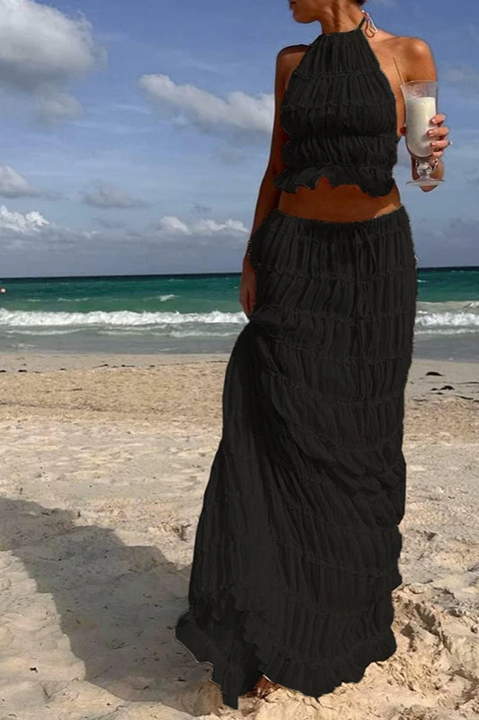 Ruched Halter Cami And Maxi Skirt Dress