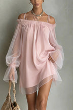 Sheer Long-sleeved Loose-fitting Off-shoulder Dress