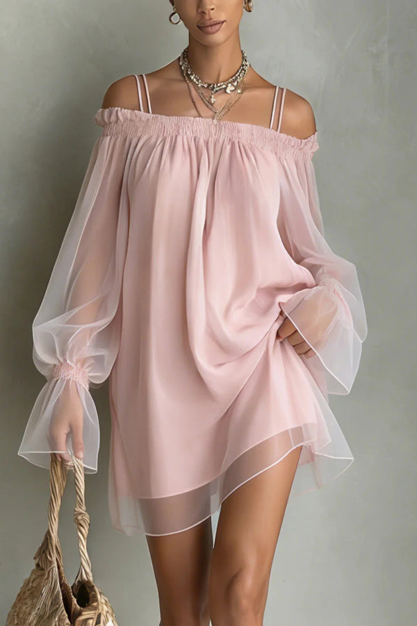 Sheer Long-sleeved Loose-fitting Off-shoulder Dress