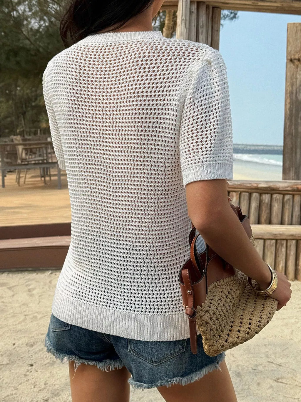 Floral Embroidered Crochet Knit Top
