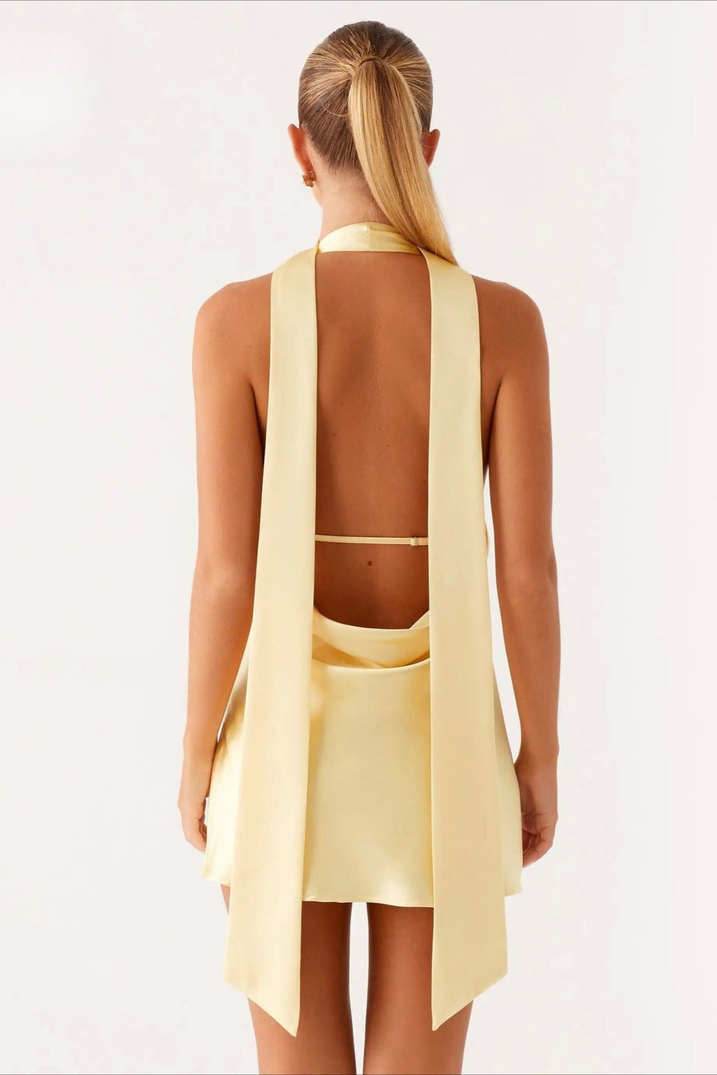 Satin Plunging V-Neck Halter Scarf Strap Backless Mini Dress