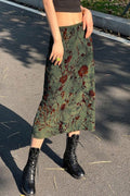 Floral Print Low Waist Color Block A-Line Skirt